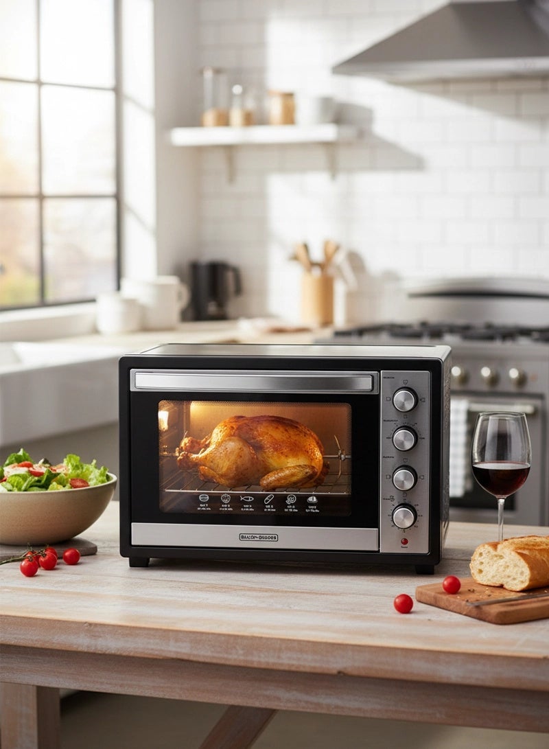 بلاك آند ديكر فرن كهربائي مزود بشواية دوارة وباب زجاجي مزدوج - أسود/فضي - 50 لترًا - 2000 واط - TRO50RDG-B5 - Image 2